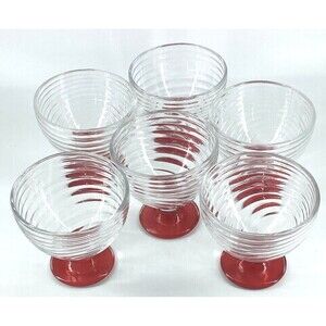 Lot of 6 - Vintage - ARC Swirl / Ribbed Pedestal Dessert Dish Flashed Base